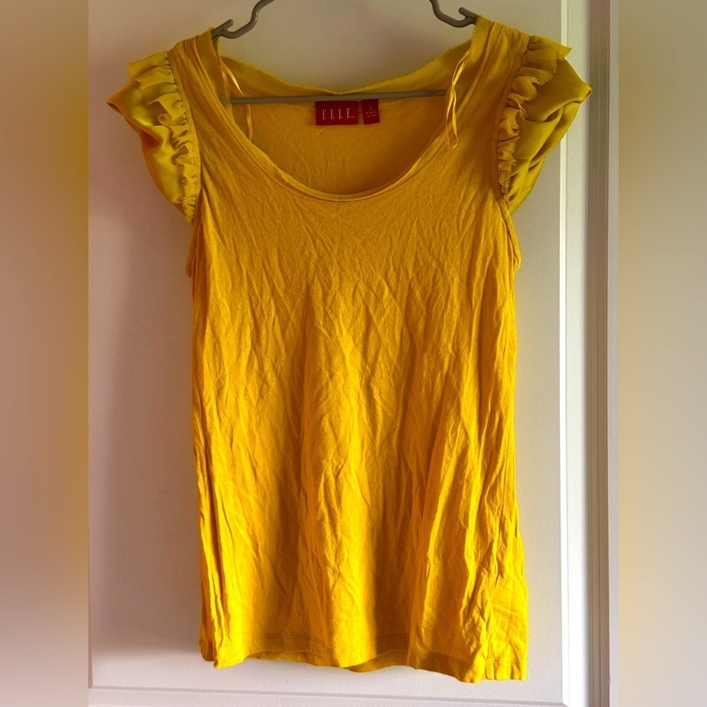 Elle Yellow Ruched‎ Flutter Sleeve Blouse